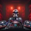 Placeholder: DJ of the damnded, insanely detailed DJ booth in hell, MID set, speakers and equipment made of bone, anatomically correct, add more skulls in th audience, photorealism, vray, 8k 3d