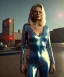 Placeholder: retro sci-fi portrait image from 1980, supermarket parking explosions, fire, scared people, blonde woman walking, sweet Kate moss face, tight latex suit, soft color, highly detailed, unreal engine 5, ray tracing, RTX, lumen lighting, ultra detail, volumetric lighting, 3d, finely drawn, high definition, high resolution.