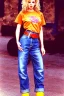 Placeholder: year 1996 denim fashion. Loose, baggy, low waist Combat pants and t-shirt. Colors: denim blue, blue, purple, cream, khaki, light green, lilac, plum, orange, terracotta, red, light yellow, lion yellow, pink, dark blue, beige. leopard, Cheetah, wide belt. Latex in small part. Kylie Minogue, Tyra Banks,Julia Roberts. leg warmer. Cargo pants.