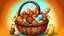 Placeholder: Fantasy cartoon illustration: a basket full of chocolate treats