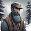 Placeholder: Gilani woodcutter on a snow . sad . long nose . dark comic style