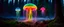 Placeholder: giant bio luminous Rainbow floating high, 12 long JellyFish, smaller jellyfish above everything, light floating in a forest, mist, light trails, nighttime, long exposure, Treeline, Alberta, scientist, Dystopian, Hyper detailed, Realistic, Extreme depth of field, bokeh blur, Alberta all-natural, National Geographic, in the style of candid, imperfection, natural lighting, cinematic, Fuji Film, Anamorphic lens, 2040s, --ar 4:5 --w 150 --style raw