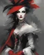 Placeholder: Anne Bachelier art style. Harlequin face fading into a gray background. In black, red and white. Volumetric. Exquisite detail., fashion, painting, illustration