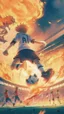 Placeholder: anime soccer player kicking a ball covered in fire, crowded stadium in the background