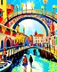 Placeholder: Pintura arte Pop de Venecia canal puente peatonal gente cielo soleado obra de arte 4k