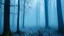 Placeholder: A cyan forest covered in thick fog designed in German folk art