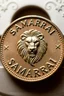 Placeholder: view of the word , Samarrrai , on a coin ,with picture of , a lion head in the middle of the coin