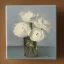 Placeholder: tiny oil painting of single long stem pressed flower, white canvas, moody, vintage, delicate arrangement, beautiful composition, etsy, aesthetic layout, plain solid white background