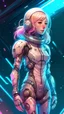Placeholder: full body view, a woman in a sleek, armored spacesuit with a helmet, anime-style space cadet girl, beautiful woman in a futuristic astronaut suit, girl in space, blonde girl in a cosmic dress, glowing spacesuit, sci-fi female astronaut, portrait of a beautiful sci-fi girl, glowwave aesthetics, futuristic pink-haired woman, Jen Bartel art style, looking at the camera