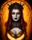 Placeholder: upper bust portrait, Bloody Mary, corset, intricate metal work thorn crown, glowing halo, 8k resolution concept art, dynamic lighting, intricately detailed, hyperdetailed, beautiful, ethereal, elegant, golden hour, gothic