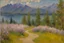 Placeholder: Mountains, lake, flowers, pathway, pine trees, clouds, philip wilson steer impressionism painting