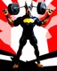 Placeholder: Muscular and powerful Doberman superhero, weightlifter type, with a serious and confident expression. He wears the suit inspired by Batman's. On the chest a (((stylized logo))) of a dog. Strike a heroic pose. Vibrant typography 3d rendering photo.