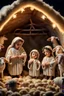 Placeholder: Christmas crèche. Baby Jesus in the sheep manger. Joseph and Mary are standing around and the shepherds bow their heads before them. High quality image in 8K