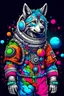 Placeholder: surreal astronaut wolf, with colorful festive atmosphere outfit