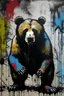 Placeholder: a painting of a bear in the style of Bansky