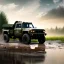 Placeholder: hyperrealistic shot, muddy military toy truck, monotone color palette, sharp focus, puddle reflection, tire water splash, refraction, mist on the horizon, shadowcast, detailed and intricate, cinematic composition, micro, tilt shift photography