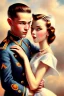 Placeholder: couple, 1940s painting, close up, cute, beautiful, wholesome