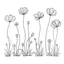 Placeholder: set of grow wind flower on the grace, SIMPLE ONE lineS art, white background, minimalis, different view, only white bakcground solid.