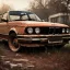 Placeholder: an abandoned 1990 bmw rust 2-door overgrown by nature with dust ,ultra realistic,concept, 4k ,on street,8k resolution, high-quality, fine-detail, parked in crowded city winter