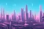 Placeholder: City near trees, sci-fi, retrowave 80's oil painting