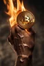 Placeholder: A Bitcoin logo is burned into the skin of a man by a branding iron. It's dramatic and happended in the moment, close view. The mark is on the mans inner forearm and It is still hot and steam can be seen from the burn mark. Super realistic, dramatic, 8k