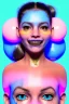 Placeholder: Ultra Realistic image, Rosalía artist, smile portrait, waist up portrait, long black eye line, sweet face, gold pink and blue geisha style, spray glow make up, led lights, neon, led piercing nose, gold teeth, led ornament, fog, oversized bubble latex coat, vibrant color, highly detailed, art stations, concept art, smooth, unreal engine 5, god rays, ray tracing, RTX, lumen lighting, ultra detail, volumetric lighting, 3d, finely drawn, high definition, high resolution.