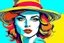 Placeholder: beautiful woman in hat in pop art style