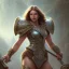 Placeholder: cinematic, majestic female barbarian, bodybuilder woman, bokeh, castle fortress, by thomas kinkade mark keathley terry redlin