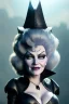 Placeholder: Mae West as evil queen in black leather, leather, busty, cleavage, angry, stern look. character design by cory loftis, fenghua zhong, ryohei hase, ismail inceoglu and ruan jia. unreal engine 5, artistic lighting, highly detailed, photorealistic, fantasy