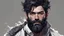 Placeholder: Men, 38 years, 176 cm tall, Short black hair with white highlights, messy hairstyle, black bearded beard, also with white highlights (masterpiece) draw, horror art style
