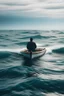 Placeholder: a man in row boat against the tied of the ocean