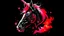 Placeholder: pink and black unicorn in fire head portraite stars background