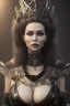 Placeholder: Xenia Onatop as evil queen in black leather, busty, cleavage, angry, stern look. character design by fenghua zhong. unreal engine 5, artistic lighting, highly detailed, photorealistic, fantasy