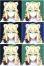 Placeholder: Druid character, young woman, cougar ears, cougar tail on lower back, blonde hair, long hair, green eyes, scars on body, animal hide armor, waist up portrait, 4k resolution, intricate details, ornate details, soft lighting, vibrant colors, retroanime, masterpiece, intricate eyeliner, dark eyeshadow, eyes, intricate tattoos, natural background