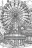 Placeholder: A haunted carnival with ghostly rides, creepy clowns, and a ferris wheel. Outline, sketch style, only use outline, mandala style, clean line art, white background, no shadows, no clear wall, coloring page.