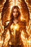 Placeholder: Photograph pretty girl Angel wearing armor long hair stand face front in impact picture,translucent and glowing metallic patterns,glowing metal objects hovering in the air and surrounding him,Electric arcs and sparks,flow of energy,translucent magnetic lines,golden and shimmering light effects