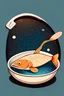 Placeholder: Trout in a frying pan in space in a simple cartoon style for a card