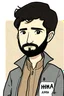 Placeholder: Hima, young man, 20 years old, journalist, black hair, short beard, wearing a press jacket, simple cartoon style for a card, signed with the name Hima.