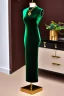 Placeholder: dark green velvet Necklace Mannequin Stand on a luxury table