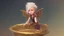 Placeholder: Fantasy style illustration: one small, cheerful fairy with golden hair, sitting in a small magical basket