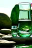 Placeholder: large and small glass on the stones, figure balanced, calming nerves, relaxation, green shades, abstract background