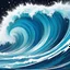 Placeholder: This digital illustration depicts a powerful and abstract ocean wave cresting with immense force. The artwork uses a rich palette of deep and light blues, whites, and black, with a swirling, textured style that conveys the raw energy of the sea. Splashes of white foam and sparkling droplets add a sense of dynamic motion, capturing the beauty and power of the ocean in a single, fluid moment.