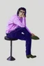 Placeholder: A guy with black hair, sitting on a chair, wearing a beautiful white shirt with pleats. in trousers with pleats