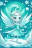 Placeholder: fantasy cartoon style illustration: mischievous snow fairy who sprinkles magic snowflakes