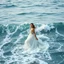 Placeholder: Born of the Ocean Where the sea becomes a gown and every wave moves with her. A moment of gown in waves ,looking at camera ,moving in wavy water
