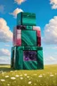 Placeholder: Stonehenge made out of malachite, rhodonite, jasper, amethyst, rose quartz, flourite, sodalite, turquoise and garnet; surrealism; Ilya Bolotowsky