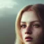 Placeholder: Female, long blond hair, make up, high lights, rusted, diffuse lighting,polished, intricate,highly detailed, illustration, clouds, foggy