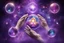 Placeholder: kundalini, connected to the universe, few colours of galaxy, holding galaxies in few hands in glass balls, purple colours and few more colours