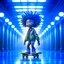 Placeholder: cute happy hairychinese futuristic afro punk chat robot with skateboard photo shoot in big train hall, 8k, downlight, soft light, depth of field, photo realism, trending on art station, high detail, smoke and fog