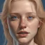 Placeholder: Create a hyper-realistic portrait of a blond young woman with detailed face features. Some pores on her skin and some freckles on her skin are visible.